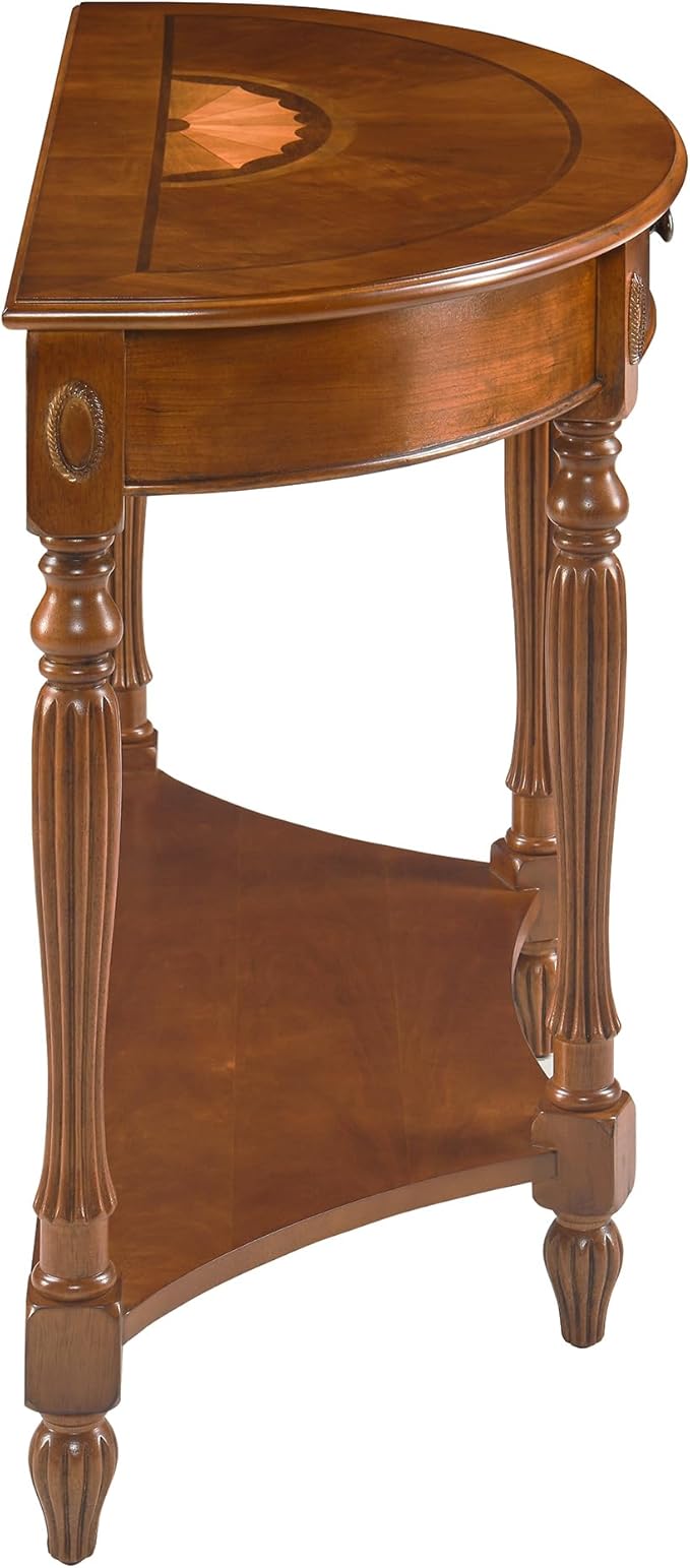 Solid Wood Semi-Circle Console Table with Drawer and Shelf, 45.3" Traditional Vintage Entryway Table Polished Edging Half-Moon Narrow Table for Living Room Hallway, Beewax