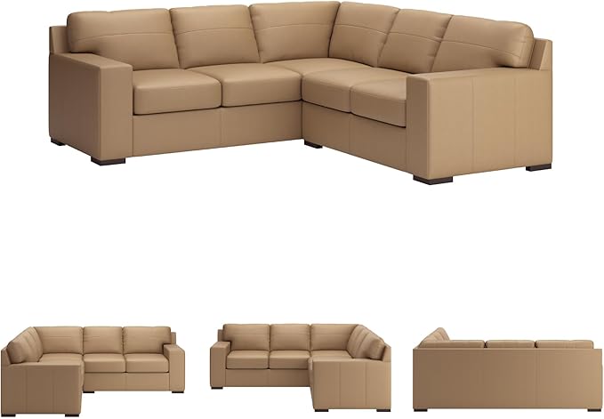 Signature Design by Ashley Bandon Modern Leather Match Left-Arm Facing 2-Piece Sectional with Removable Cushions and Armrest, Light Brown