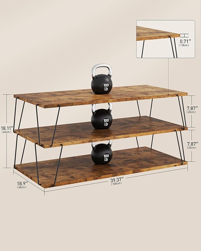 Coffee Table, 40" Center Table with Storage Shelf, Rectangle Coffee Table, for Living Room, Toolless, Easy Assembly, Simple Style, Rustic Brown (Classic)