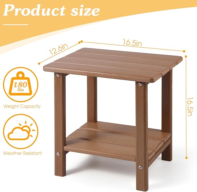Apolimi Adirondack Outdoor Side Table, 2-Tier Sturdy Patio End Table Weather Resistant, 16.5" Solid Side Table for Patio, Pool, Porch - Image 3