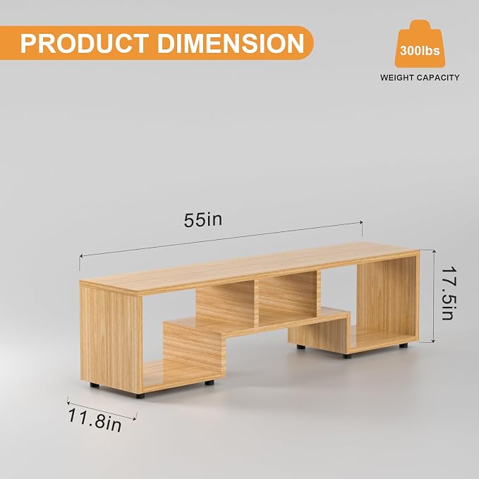 Lightdot TV Stand for TVs up to 55'', Modern Entertainment Center with Open Storage Large Capacity for Collection, Media TV Table Console for Living Room/Bedroom/Sofa Cabinet, Easy Assembly - Walnut - Image 3