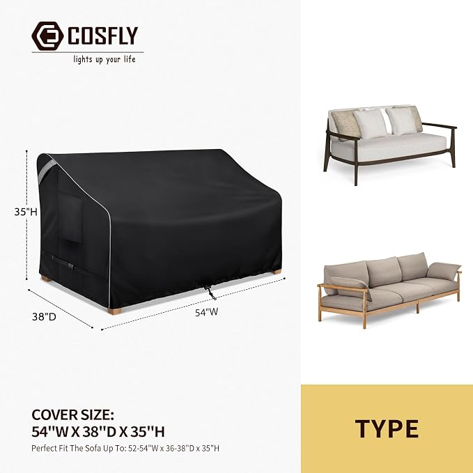 COSFLY Outdoor Patio Sofa Covers Waterproof, Heavy-Duty UV-Resistant Furniture Covers, Adjustable Fit with Buckle Straps, Fits 3-Seater Sofa up to 76"W x 32.5"D x 33"H ( Black) - Image 2