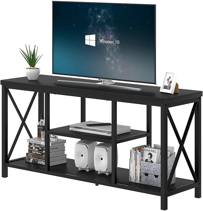 EXCEFUR Modern Entertainment Center for TVs up to 55 Inch, Wood TV Stands with Storage Shelves, Industrial Media TV Console Table for Bedroom Living Room, 47 Inch Black Oak - Image 8