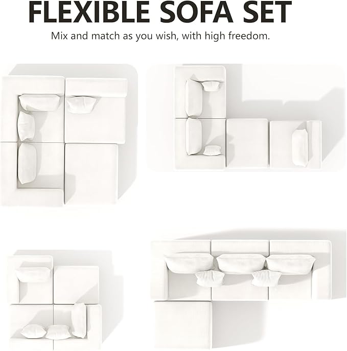 Modern L-Shaped Modular Sectional Sofa for Living Room, Oversized 3 Seaters Boneless Cloud Couch Sectional with Ottoman, Deep Seat, Pockets No Assembly Required (Beige)