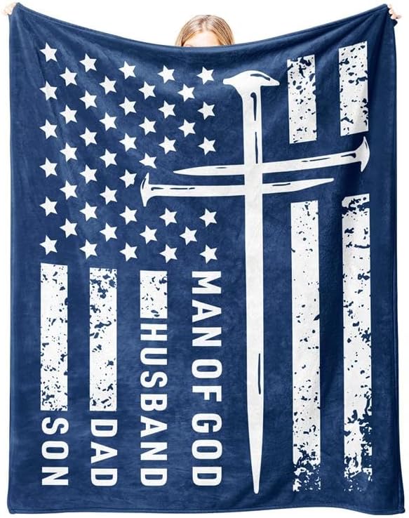Christian Gifts for Men, Flannel Soft Man of God Blanket Decor, Religious Gifts for Men on Fathers Day Birthday Christmas, Spiritual Catholic Baptism Faith Based Gift for Man - 50" x 60"