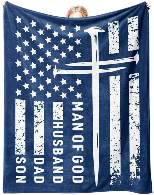 Christian Gifts for Men, Flannel Soft Man of God Blanket Decor, Religious Gifts for Men on Fathers Day Birthday Christmas, Spiritual Catholic Baptism Faith Based Gift for Man - 50" x 60"