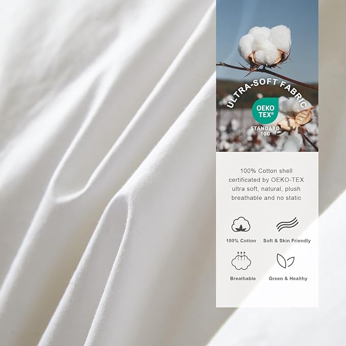 Royoliving Premium Feathers Down Duvet Insert Comforter Twin Size Heavyweight Thickened Winter White 100% Cotton Cover with Corner Tabs (68x90, 45 oz)