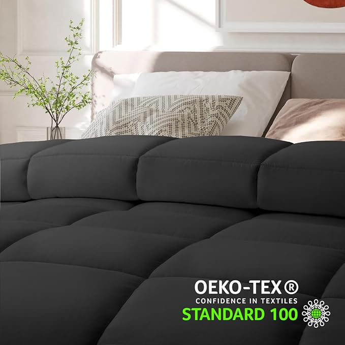 COHOME Premium Queen Size Comforter, All-Season Quilted Down Alternative Duvet Insert, Luxury Hotel GentleSoft Comforter with Anti-Clump Tech & 8 Tabs - Reversible - Black 88x88 inches