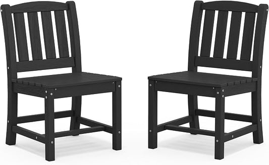 SERWALL Outdoor Dining Chairs Set of 2, All-Weather HDPE Patio Armless Chairs Suitable Outdoor Dining Table, Black by SERWALL
