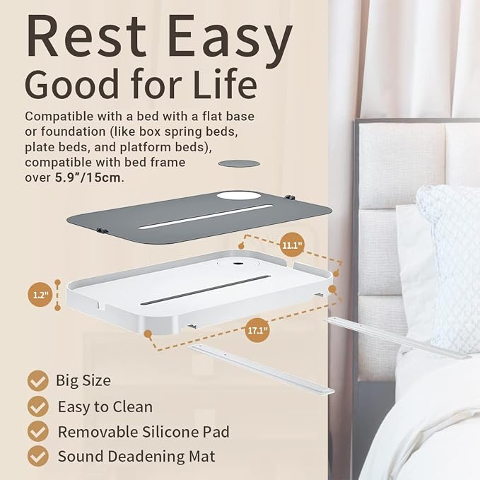 KIWIFOTOS 17" Bedside Shelf for Bed Bedside Table Under Mattress Nightstand Organizer Bedside Storage Rack Bedside Tray for Box Spring/Plate/Platform/Dorm Bed - Image 7