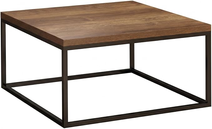 CENSI 30" Square Coffee Table, Walnut Wood Center Table for Living Room, Modern Industrial Metal Frame, Extra Thick 1.2" Top, Rustic Farmhouse Cocktail Table, Mid Century Style, Easy Assembly