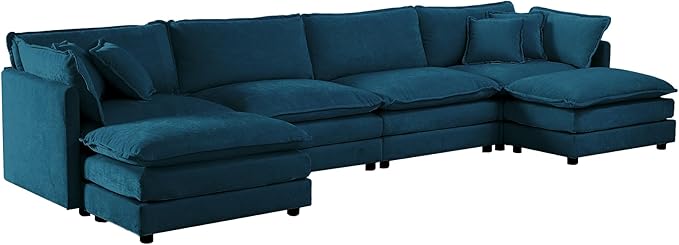ERYE U-Shaped Oversized Sectional Sofa Modern Deep Seat Reversible Chaises Sofa&Couch with Movable Ottomans and 6 Pillows, Modular Sleeper Upholstered Couch for Living Room, Apartment, Studio, Office