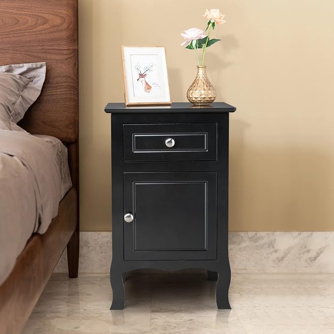 Karl home Black Nightstand Set of 2,Modern Bedside Tables with Drawer & Door, Side Tables,End Table for Bedroom,Home Office - Image 6