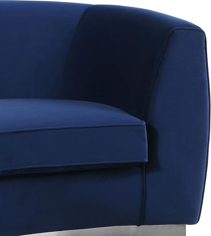 Meridian Furniture Julian Collection Modern | Contemporary Velvet Upholstered Loveseat with Stainless Steel Base in Polished Chrome Finish, Navy, 70" W x 34" D x 28" H