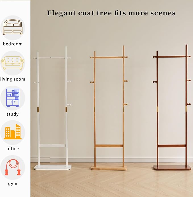 Aibiju Coat Rack Freestanding, Coat Tree with 2 Main Rods and Stable Design, Clothes Racks for Hanging Coats Clothes Suits Jacket, Easy to Assemble and Very Sturdy, Natural Wood Color USYD-202 - Image 7