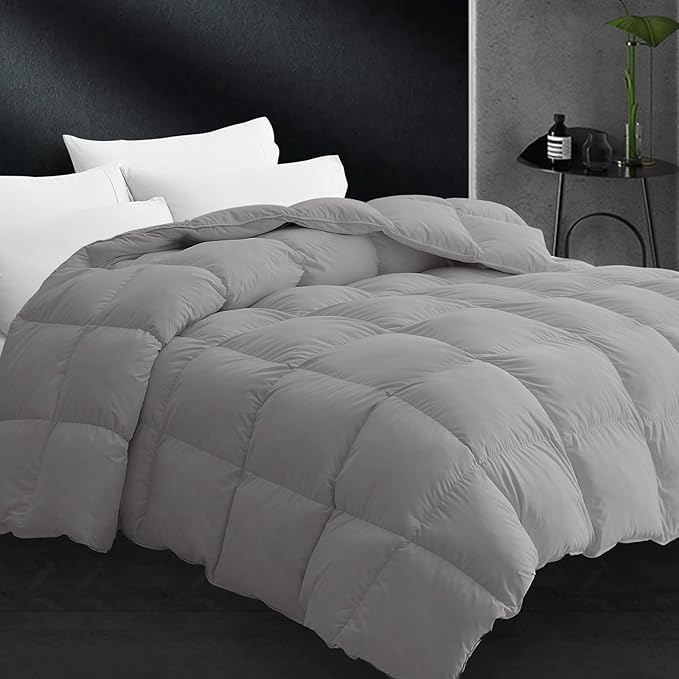 CYMULA King Size Feather Down Comforter - All Season Dark Grey Duvet Insert, Lightweight Box Stitched, Fluffy Breathable, Ultra Soft Quiet Hotel Style with 8 Tabs(90" x 106")