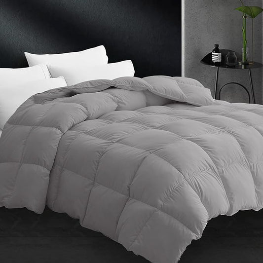 CYMULA Twin Size Feather Down Comforter - All Season Dark Grey Duvet Insert, Lightweight Box Stitched, Fluffy Breathable, Ultra Soft Quiet Hotel Style with 8 Tabs(68" x 90")