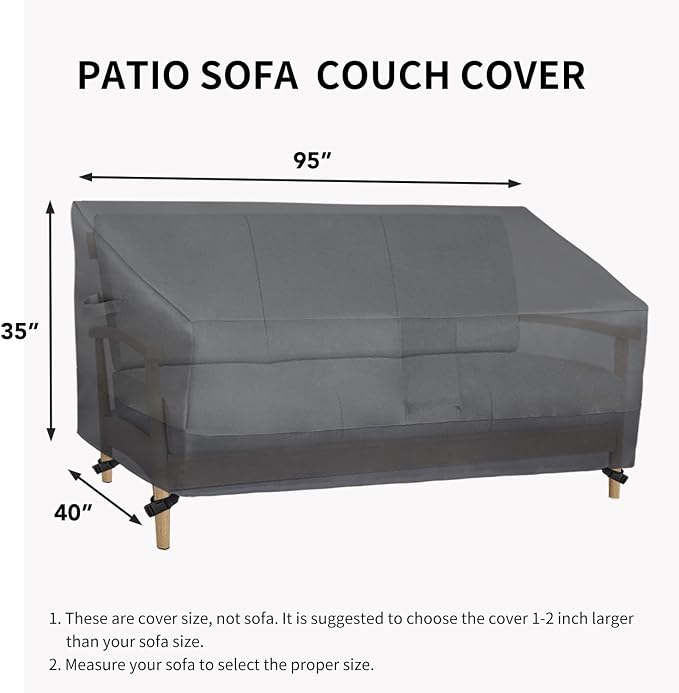 Easy-Going Waterproof Outdoor Couch Cover, Heavy Duty 3-Seater Patio Sofa Cover, Winchdproof Outdoor Furniture Cover with Air Vent (95Wx40Dx35H inch, Gray/Dark Gray) - Image 6