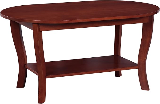 Convenience Concepts American Heritage Oval Coffee Table 36" - Classic Living Room Table with Storage Shelf for Transitional Living Room, Mahogany