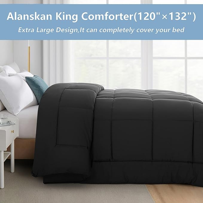 Alaskan King Comforter 132''x120''- Extra Large Oversized King Cooling All Seasons Down Alternative Lightweight Quilted Duvet Insert with Corner Tabs - Dark Grey