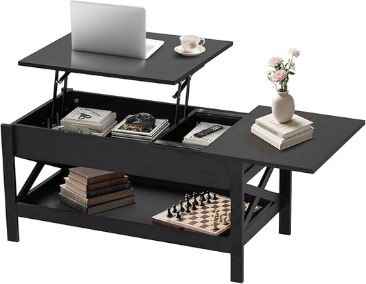 Lift Top Coffee Table with Storage, Small Coffee Table with Hidden Compartment, Dining Center Tables with Lifting Tabletop for Living Room, Home Office