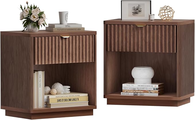 Nightstands Set of 2, Nightstand with Drawers Bedside Table End Table, Modern Fluted Nightstand Bed Side Table for Bedroom Living Room (Brown) - Image 8