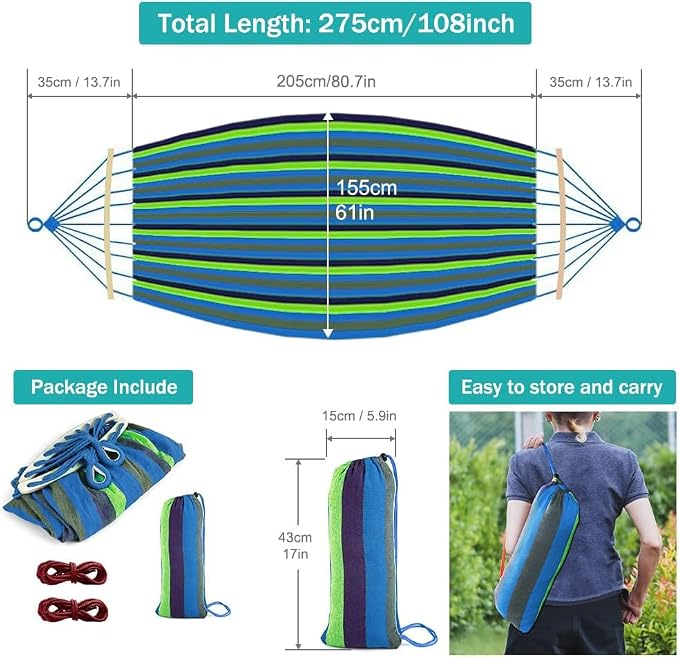 MOSFiATA Hammocks Portable Camping Hammock Upgraded 550lb Comfortable Fabric Hammock with Two Anti Roll Balance Beam and Sturdy Tree Straps for Camping, Patio, Backyard, Outdoor （Blue Green） - Image 3