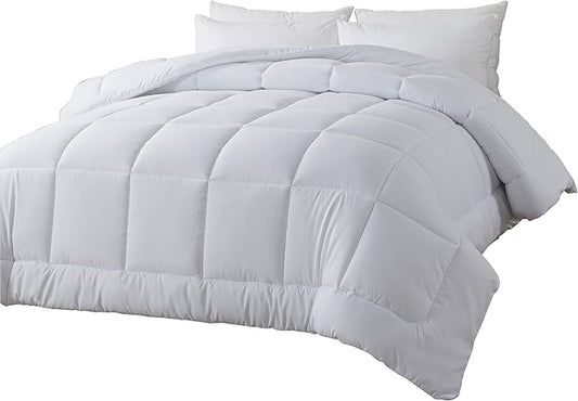 BedTreat Down Alternative Comforter Twin Duvet Insert with Corner Tabs, All Season Quilted Bed Comforter Box-Stitched Lightweight Quilt Twin Comforter White，Machine Washable Microfiber Bedding