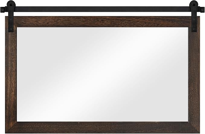 COGOOD Farmhouse Bathroom Mirror - 49" x 30" Rustic Barn Door Mirror for Living Room, Entryway, Bedroom, Vanity Wall Decor (Black Brown) - Image 9