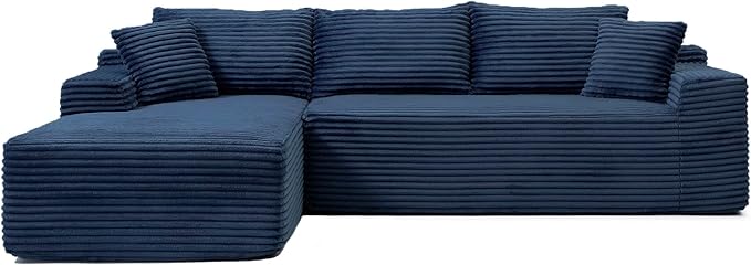 105-Inch L-Shaped Left Facing Corner Compressed Sofa Modular Sectional Boneless Cloud Sofa Floor Foam Couch with Chaise Lounge, Corduroy Corner Boneless Cloud Couch