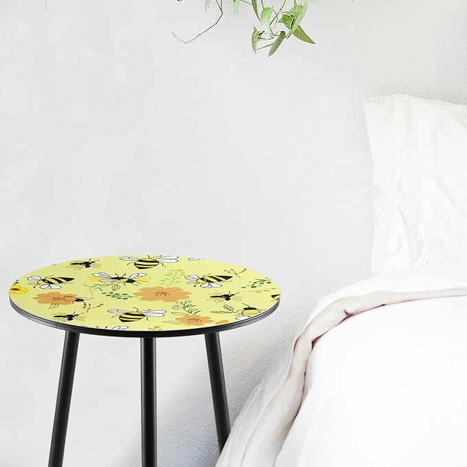 Metal Outdoor Side Tables Set of Two Small Outside Round End Table for Patio Modern Accent Garden Corner Table for Small Spaces, Balcony, Porch, Weather-Resistant Plant Stand Indoor, Yellow - Image 7