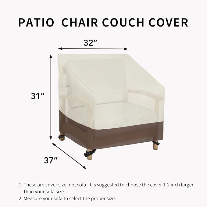 Easy-Going Outdoor Chair Cover Waterproof, Heavy Duty Patio Chair Cover, Windproof Outdoor Furniture Cover with Air Vent (2 Pack-32Wx37Dx31H inch, Beige/Dark Brown) - Image 6