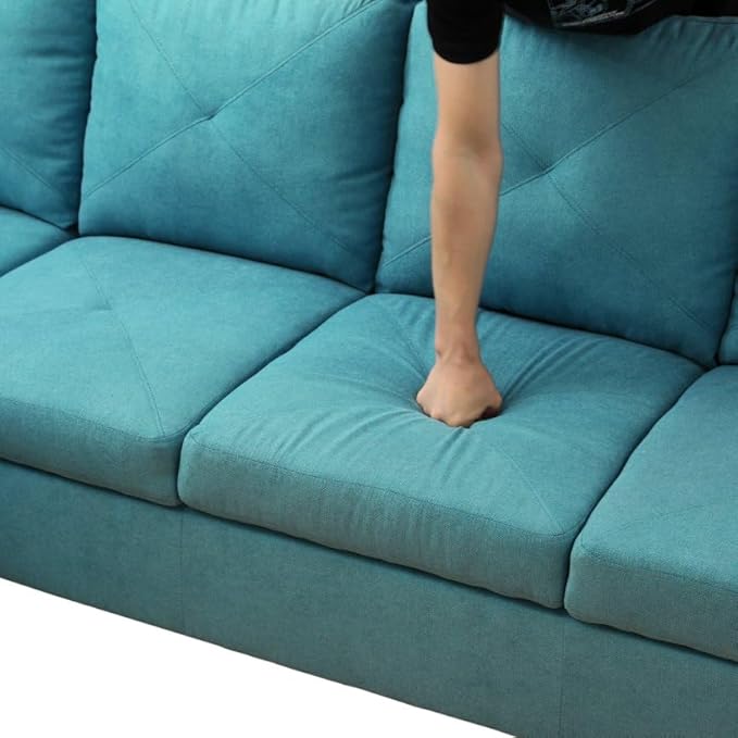 NicBex Modular L-Shaped Sectional Couches, 3-Piece Convertible Couch with Storage Ottoman, 4-Seat Comfy Sofa with Chaise for Living Room & Apartment, Aqua Blue
