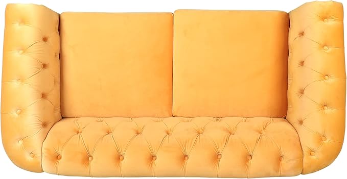 LEVNARY Velvet Sofa, Chesterfield Tufted Upholstered 2 Seater Couch, Modern Loveseat Couch Classic Furniture for Living Room Bedroom (Yellow)