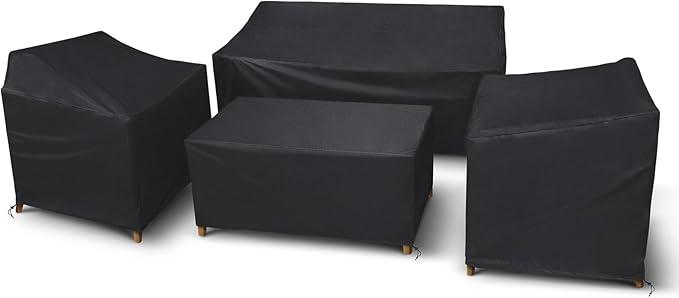 STARTWO Patio Furniture Covers, 4 Piece Heavy Duty Waterproof Outdoor Furniture Cover Set for Rattan Wicker Couch Chairs,Windproof Buckle Strap,Black by STARTWO