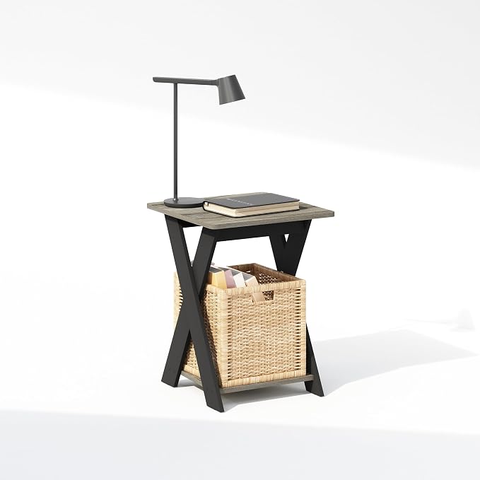 Furinno TIDUR Night Stand, Open Shelf Design X-Legs Nightstand, Criss-Crossed Bedside Table, End Table, Side Table, for Bedroom, Closet, Dorm, French Oak - Image 3