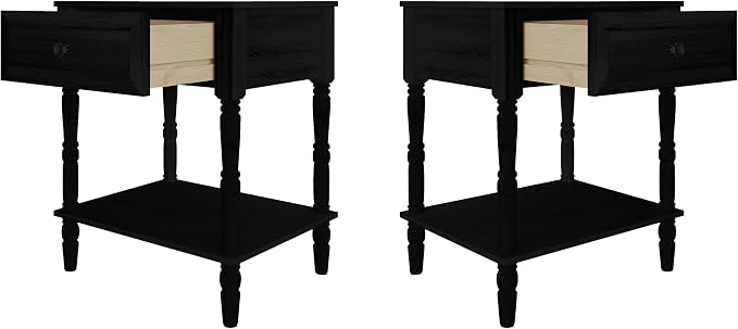 HOME DESIGN Ruston One Drawer Nightstand Set of 2, Black, Spacious Drawer and Open Lower Shelf, Modern Bedroom Furniture - Image 5