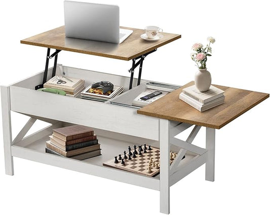 Lift Top Coffee Table with Storage, Small Coffee Table with Hidden Compartment, Dining Center Tables with Lifting Tabletop for Living Room, Home Office