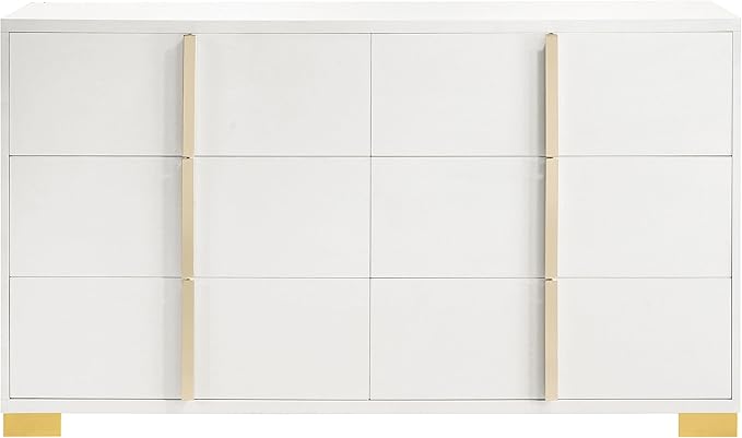 Coaster Home Furnishings Marceline Contemporary 4-Piece Bedroom Set Full Size LED Panel Bed Frame 51-inch Headboard White 222931F-S4