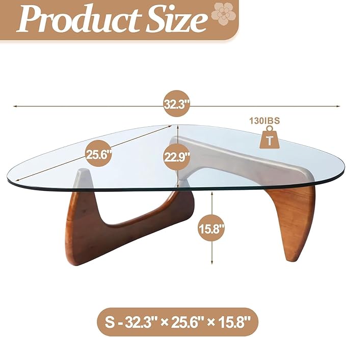Modern Glass Coffee Table for Living Room, Small Coffee Tables,Mid Century Coffee Table, Funky Minimalist Center Table for Bedroom Reception Office (Walnut Transparent, 31.5in) 1