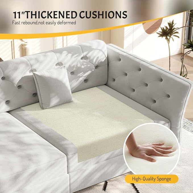 ERYE 3-in-1 Foldable Sleeper Sofa Bed Velvet Fabric Loveseat Sofabed, 74-Inch Queen Loveseat Convertible Pull Out Sleeper Couch Bed with Flower Tufted Accent, Easy Assemble