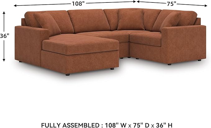 Signature Design by Ashley Casual Modmax Stain Resistant U-Shape Left-Arm Facing 4-Piece Sectional with Chaise and Reversible Cushion, Orange
