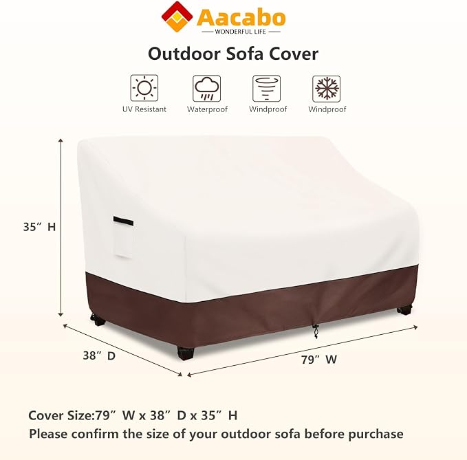 Outdoor Couch Covers,79 Inches Outdoor Sofa Cover, Waterproof Patio Furniture Cover,Furniture Covers for Patio Seating (Beige) - Image 2