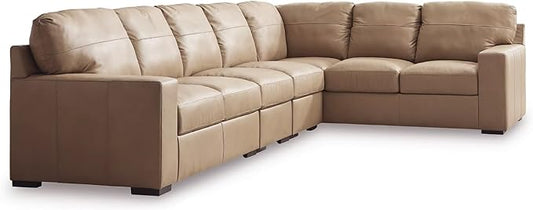 Signature Design by Ashley Bandon Modern Leather Match Right-Arm Facing 4-Piece Sectional with Removable Cushions and Armrest, Light Brown