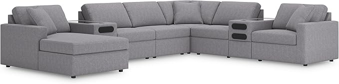 Signature Design by Ashley Modern Modmax Stain Resistant U-Shape Right-Arm Facing 8-Piece Sectional with Audio System and Chaise, Gray