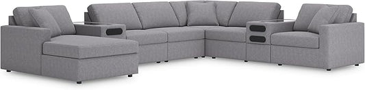 Signature Design by Ashley Modern Modmax Stain Resistant U-Shape Right-Arm Facing 8-Piece Sectional with Audio System and Chaise, Gray