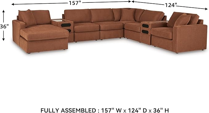 Signature Design by Ashley Modern Modmax Stain Resistant U-Shape Right-Arm Facing 8-PC Sectional with Chaise and Audio Consoles, Orange