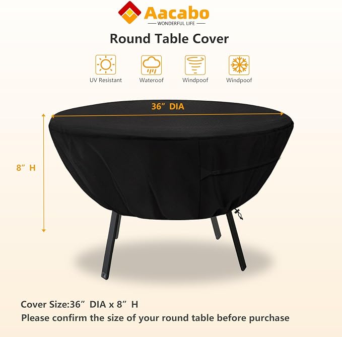 Round Patio Table Cover,Suitable for 36 Inch Diameter Patio Round Table,Waterproof Heavy Duty Round Outdoor Coffee Table Cover,Black - Image 2