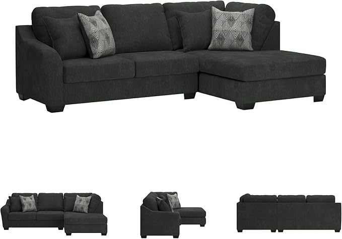 Signature Design by Ashley Biddeford Contemporary L-Shaped Right-Arm Facing 2-Piece Sectional with Chaise, Loose Seat Cushions and 4 Accent Pillows, Gray