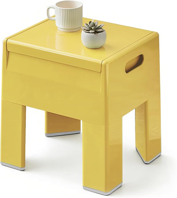 Nightstand Bedside Table with Storage Space, Multifunctional Colorful Plastic End Table Small Side Table for Bedroom, Dorm and Small Spaces, Easy Assembly(11.8" D x 15" W x 15.7" H, Yellow) by Permory